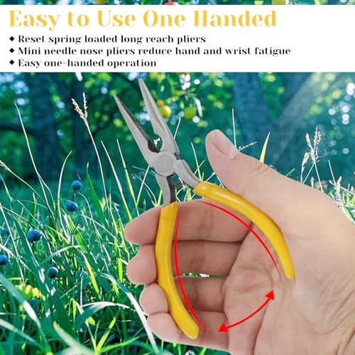 Giantree 2 Pcs Small Needle Nose Pliers, 5.5" Inch Nose Plier for Wire Bending, Spring Loaded Thin Needle Noses Pliers with Serrated Jaw for Jewelry Making Wire Wrapping Crafts Electronic Repair