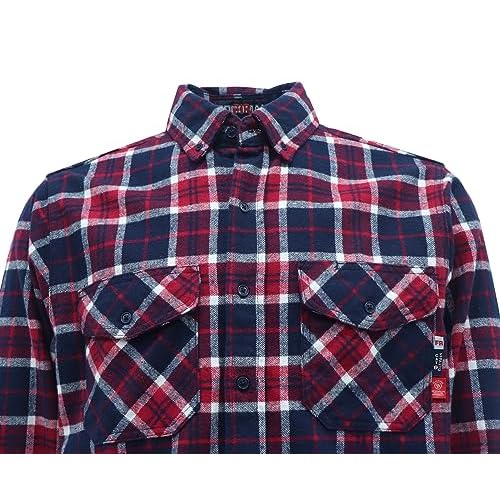 BOCOMAL FR Hooded Shirts Button Down Heavyweight Flannel Plaid Hoodies Fire Retardant Flame Resistant Welding Jacket