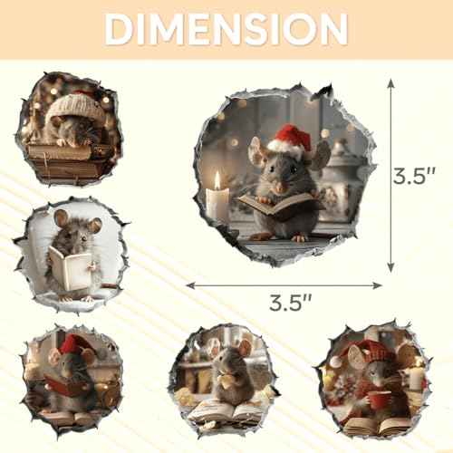 Pack 6 Pcs Mouse Reading Book Wall Sticker for Girls Boys Toddlers Kids Room Bedroom Classroom Car Window Cute Stickers Waterproof Removable Large Vinyl Decals Home Accessories