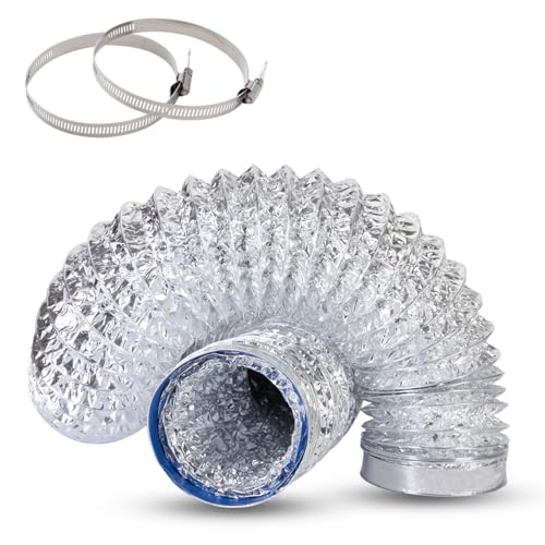 4-Inch x 3ft Dryer Vent Hose - Flexible Aluminum Duct with 2 Clamps