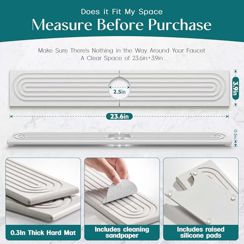 Eormoe Diatomite Stone Sink Mat 23.6 x 3.9 inches Light Grey Kitchen & Bathroom Drying Tray