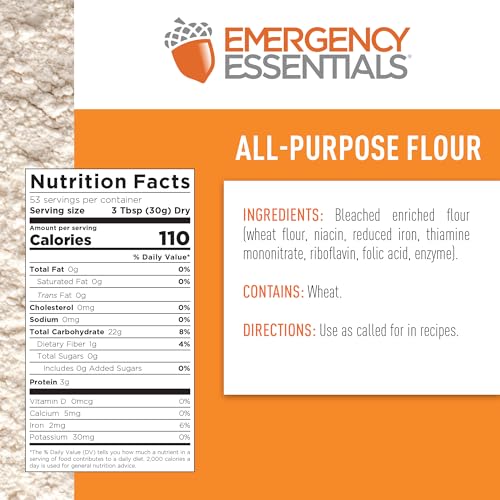 Emergency Essentials All-Purpose White Flour - 25-Year Shelf Life, Enriched, #10 Can, 53 Servings
