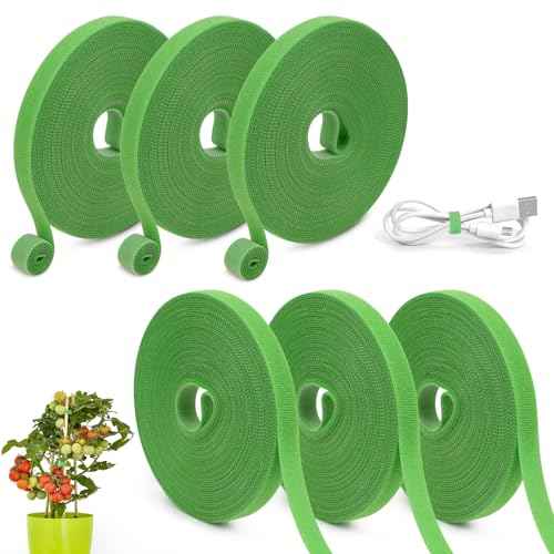6 Rolls 196 Ft Green Plant Tape for Climbing Plants, 1/2 Inch Reusable Plant Stretch Ties, Adjustable Tomato Plant Supports, Plant Twist Ties for Gardening, Home, Office