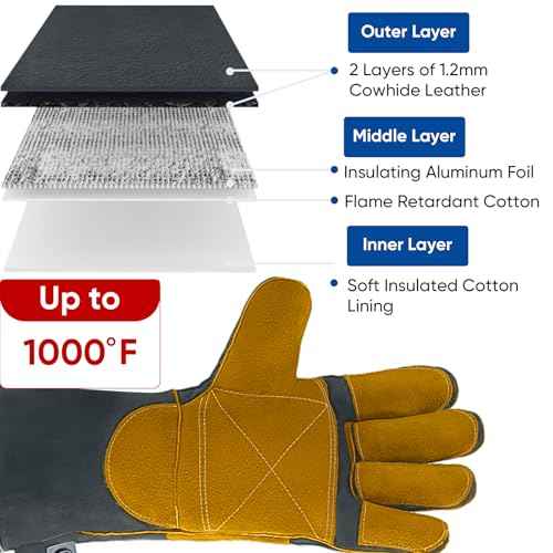 TICONN Welding Gloves, 16 IN L/XL/XXL 1000¡ÆF Heat-Resistant Fireproof Leather Gloves for Welders, Stick, Forge, Mig, Tig, BBQ