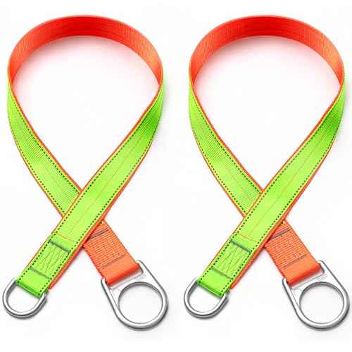 2 Pcs Safety Strap Fall Protection 4' Cross Arm Strap Anchor Fall Protection Pass through with Large and Small D-Ring for Anchorage Sling Compliant Arrest System Lanyard