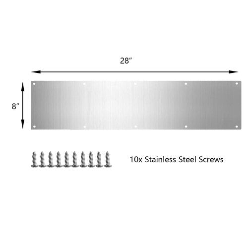 GALOFAY Door Metal Kick Plate 8x28 inches Aluminum Decorative Plates Protector for 30 inches Front Doors, 18 Ga Thickness 8"x 28" (Silver)