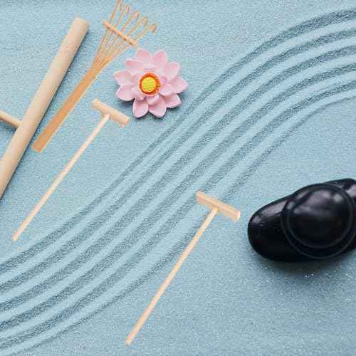 AUEAR, Set of 3 Mini Zen Sand Rakes Bamboo Rock Garden Tray Rake Tools for Home Office Table