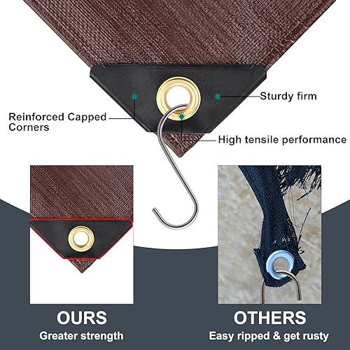 Patiobay 8x10 FT Heavy Duty Waterproof Brown Tarp 14 Mil - UV & Weather Resistant
