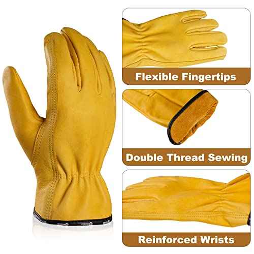 ANDANDA Work Gloves, Industrial Grade Leather Safety Work Gloves, Gardening Gloves with Elastic Wrist Closure and Soft Lining