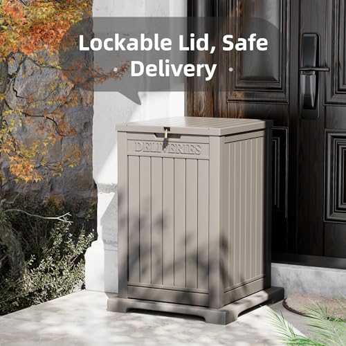 Grey 48 Gallon Lockable Outdoor Package Delivery Storage Box - Large Deck Resin Container