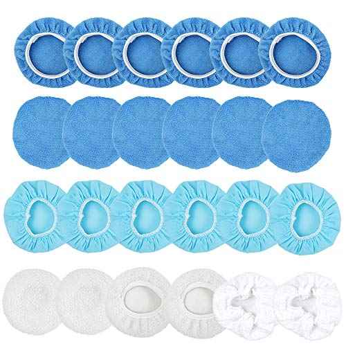 OTUAYAUTO 24PCS 5-6 Inch Car Polisher Bonnet - 12 Microfiber, 6 Non-Woven Fabric, 4 Woolen, 2 Cotton Auto Polishing Bonnets, for Orbital Buffer Polisher