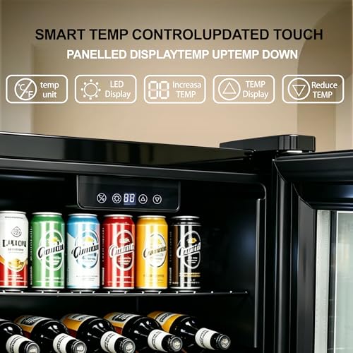 E-Yards 1.7 Cu.ft Beverage Refrigerator Cooler - 68 Can Mini Fridge Glass Door, Adjustable Shelves, Digital Temp, Black