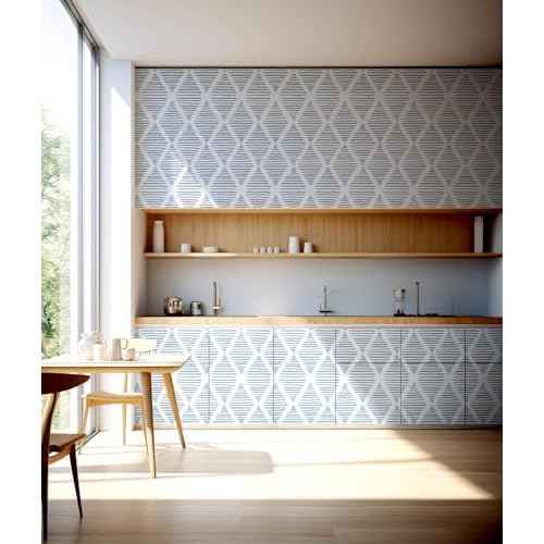 Blue and White Peel and Stick Wallpaper Modern Stripe Contact Paper 157¡± Boho Textured Geometric Self Adhesive Wallcovering Removable Vinyl Roll for Bedroom Cabinets Decor