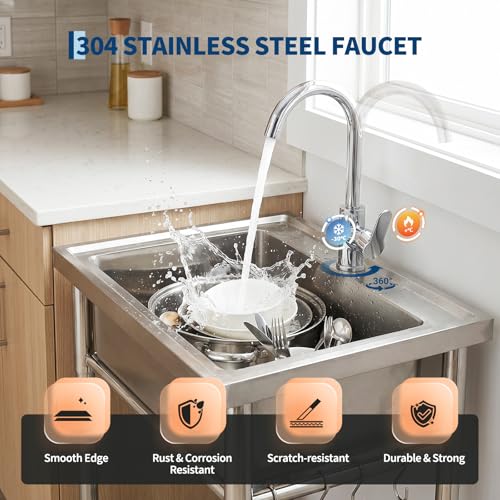 Garvee 24x20x41 Inch Stainless Steel Freestanding Utility Sink for Kitchen Garage Outdoor