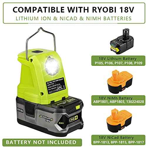 Portable Flashlight for Ryobi 18v Battery, 420lm LED Work Light with 2 USB Ports, 3 Light Modes and Foldable Hang Hook, Worklight Outdoor Camping Lantern for Emergency