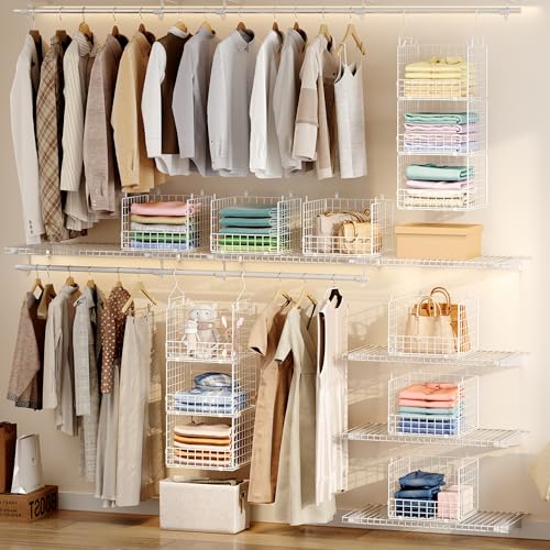 Sonyabecca White 3-Tier Hanging Closet Organizer with S-Hooks - Large Storage Shelf