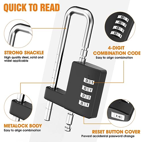Cabinet Lock with Combination, Adjustable U-Shaped Combination Cabinet Lock Latches for Gym Locker, Closet, Fences, Luggage, Double Doors (Black - 2pcs)