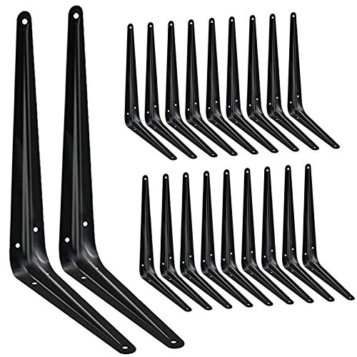 Janyang 20 Pack Heavy Duty 12-Inch Black Iron Shelf Brackets for Wooden Shelves