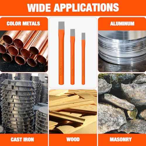 ValueMax 3-Piece Heavy Duty Cold Chisel Set, 3/8-Inch, 1/2-Inch & 5/8-Inch Metal Chisel Set, Premium Cr-V Steel, for Carpentry, Metalwork, Woodwork & Masonry Work