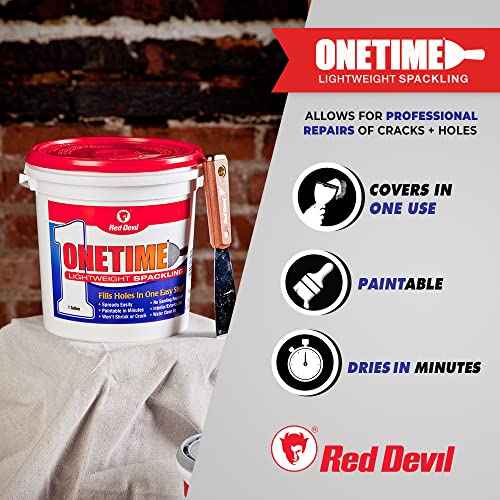 Red Devil 0542 ONETIME Lightweight Spackle Wall Repair, Spackling for Holes Drywall, 1/2 Pint, White, 8 Ounce, Made in USA