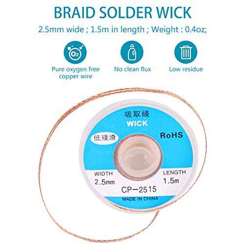 EVERMARKET(TM) Desoldering Wick, solder braid with 2.5mm Width, 1.5m Length and Solder Sucker Desoldering Vacuum Pump Solder Removal Tool,Blue - 2 Packs