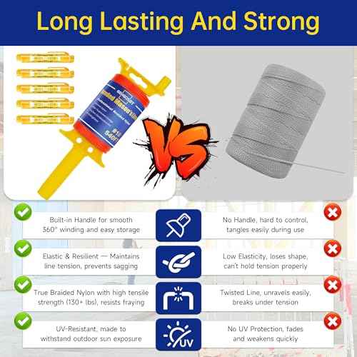 Mason Line String with Handle, 540FT #18 Braided Nylon String with Reloadable Line Reel and 5 Built-in Levels, Heavy-Duty Construction Twine for Masonry Gardening DIY Projects