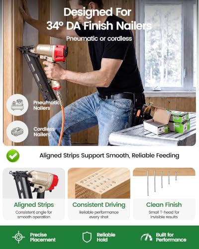 Meite 15 Gauge Angled Finish Nails 2 Inch 34 Degree Galvanized, 2000PCS - Compatible with Most Nailers