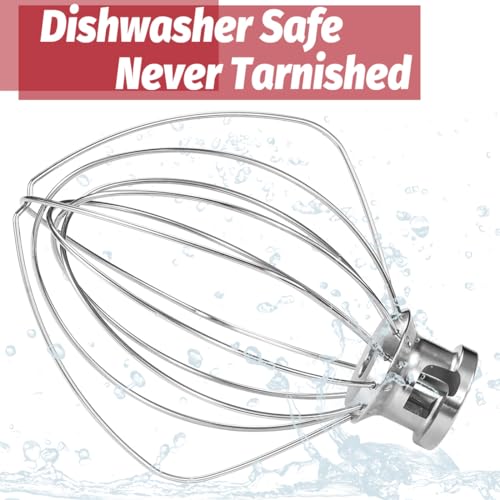 OUOLife 6-Wire Dishwasher Safe Whisk Attachment for KitchenAid 4.5-5 Qt Tilt-Head Mixers