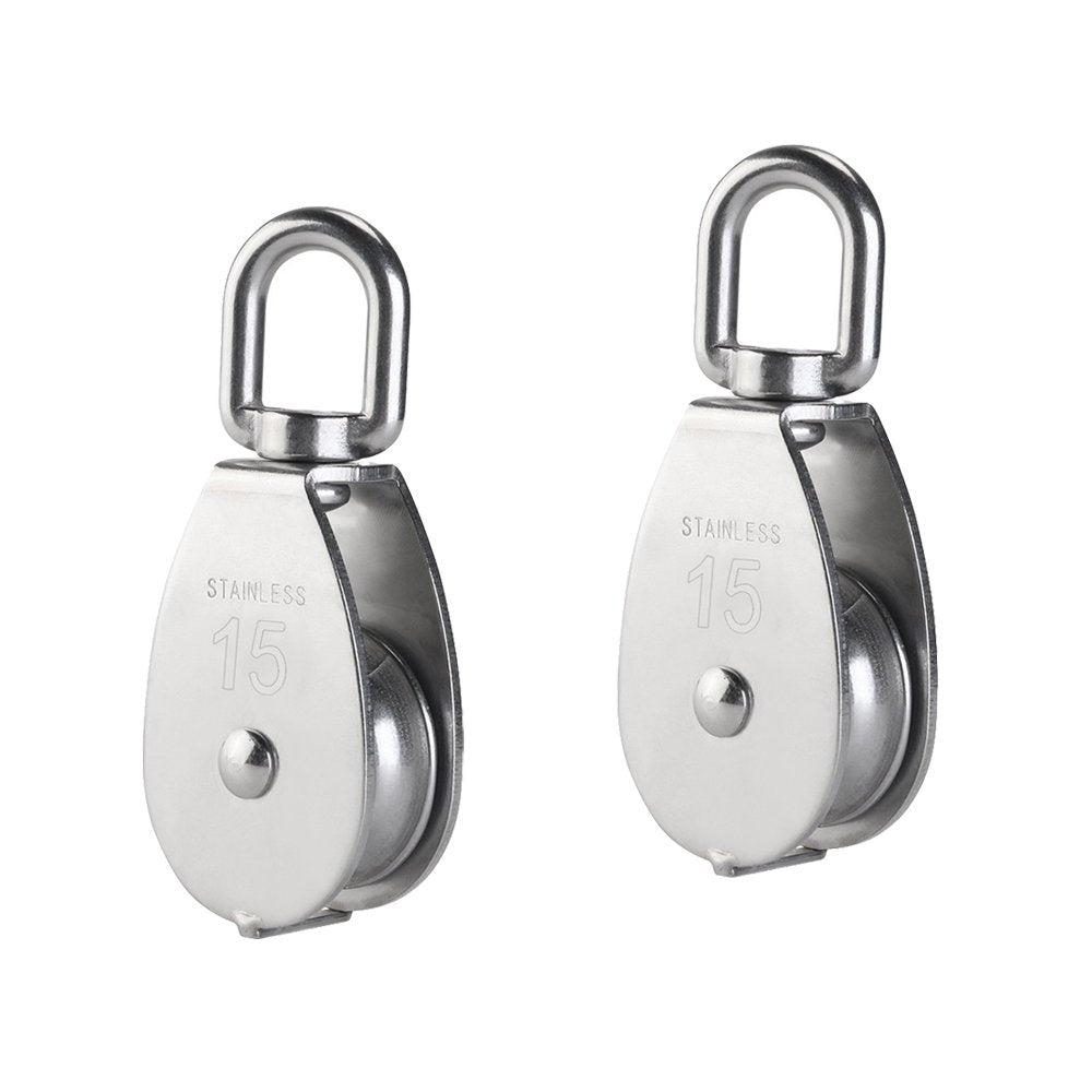 YAMASO,2Pcs 304 Stainless Steel M15 Silver Single Pulley Block Wire Rope Hanging Wire Towing Wheel