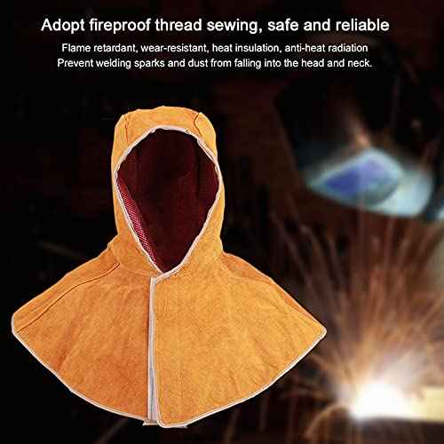 Leather Welding Hood, Breathable Cowhide Shawl Hat Protector Caps With Neck Shoulder Drape Anti Spatter Heat Insulation Electric Soldering Working Security Head Protection