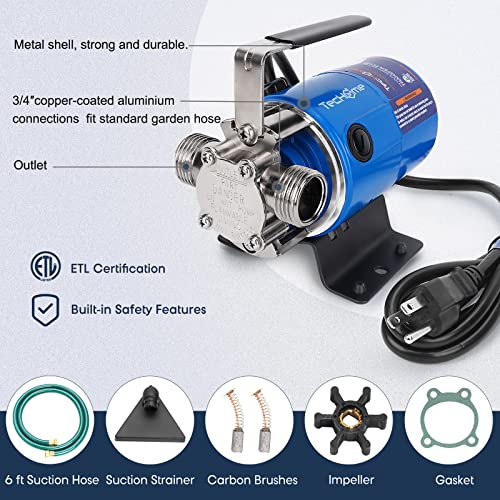 TecHome Portable Water Transfer Pump 1/10HP Blue - 115V Garden Hose Pump