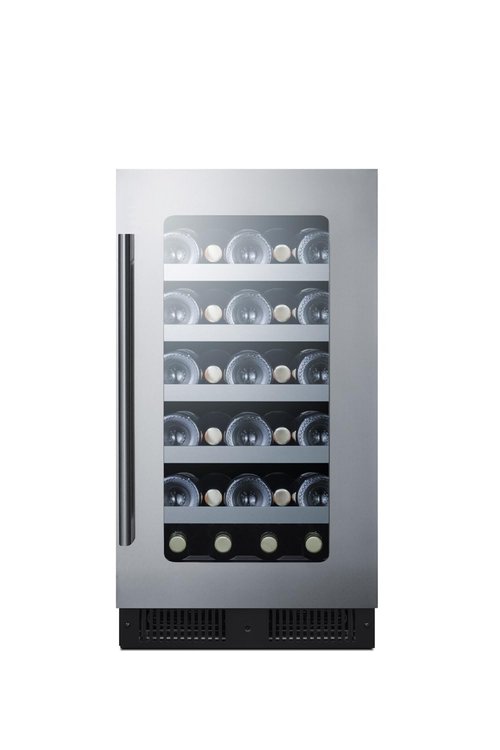 Summit 18” Wine Cellar, Built in Wine Refrigerator, 29 Bottle Capacity, Single Zone Wine Cellar, Stainless Steel & Glass- CL18WC