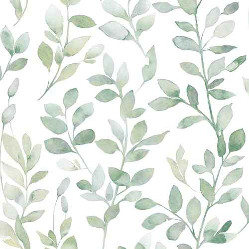 MelunMer Modern Leaf Peel and Stick Wallpaper Boho Green Contact Paper for Cabinets Self-Adhesive Removable Wallpaper for Bedroom Decor Botanical Contact Paper Bathroom Waterproof 78.8inL17.3inW