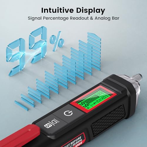 KAIWEETS Red HT100s Non-Contact Voltage Tester with LCD & Signal Percentage