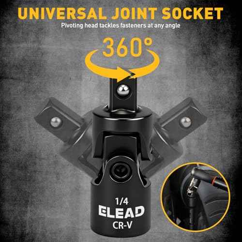 4-Piece 1/4" Drive Socket Extension Bar Set, 2, 4, 6 inch Professional Extension Set, 1/4 Inch Drive Universal Joint Socket, Premium Cr-V Steel Sockets Wrench Extender