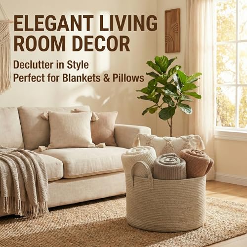 65L Extra Large Cotton Rope Blanket Basket – Oatmeal
