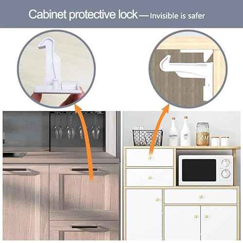 Invisible Baby Proofing Cabinet Latch Locks, 10 Pack, No Drilling or Tools Required, Works with Most Cabinets and Drawers, Countertop Overhangs, Highly Secure