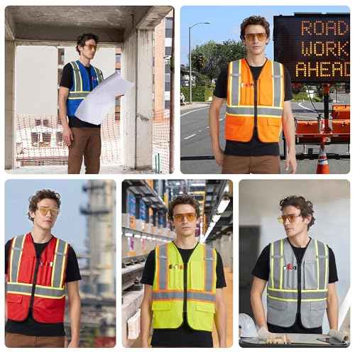 A-KSAFETY High Visibility Safety Vest for Men Women with Pockets and Zipper