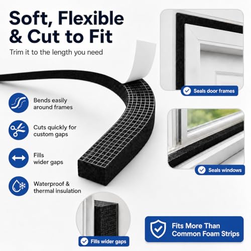 Bantie 33FT Black EVA Foam Weather Stripping Door Seal Self-Adhesive Insulation