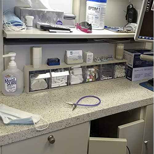 Akro-Mils TiltView Plastic Storage Cabinet with 6 Tilt Out Bins, Horizontal Plastic Parts Organizer, Teacher Toolbox, and Office Supply Organizer, 23-5/8" W x 3-1/2" H x 3-3/4" D, Stone