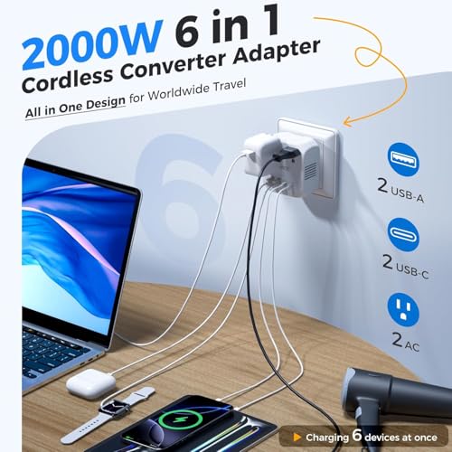 DOACE 2000W Travel Voltage Converter US to Europe - White