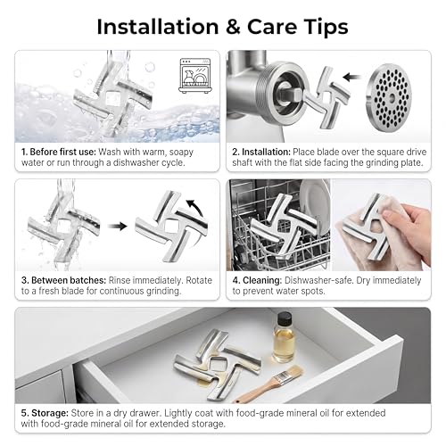 SBDSBD 4-Pack Size 5 Meat Grinder Blades for KitchenAid & Size 5 Grinders – 8mm Square Hole, 420 Stainless