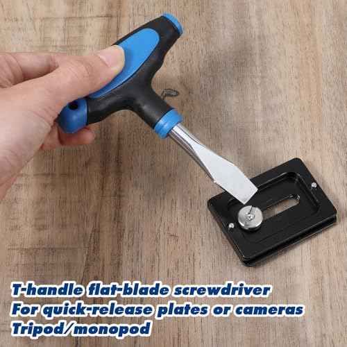 Large Flat Head Screwdriver 10 mm T Handle Flathead Screw Drivers Assembly Tool Small Flat Head Screwdrivers for Slotted Screw Used On Quick Release Plate or Camera Tripod Monopod, Wide Blade