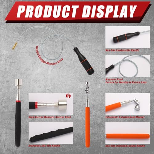 3 Pcs Magnetic Pickup Tool Set - High Quility Telescoping, New Upgrated Extendable Rotating Head, and Flexible Long Magnetic Pickup Tools for Automotive Repair, Home Use, Narrow Space