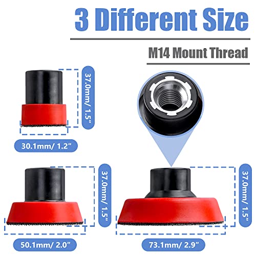 Mesee 3 Pieces Hook and Loop Backing Pad for Angle Grinder, M14 Thread PU Polisher Backer Pad Plate Rotary Sanding Buffing Machine Accessories - 1 Inch/ 2 Inch/ 3 Inch