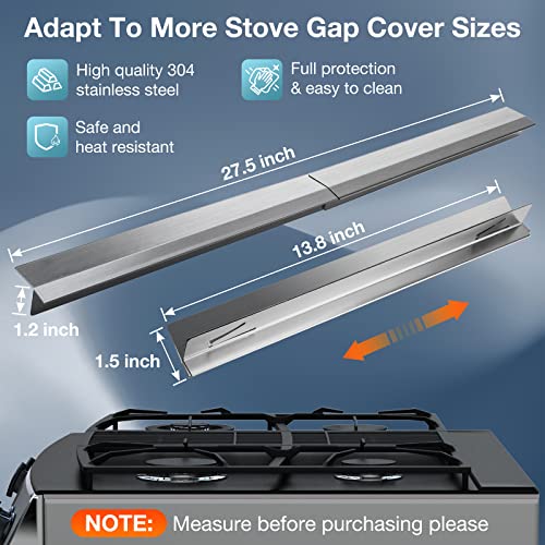2Pcs Stainless Steel Stove Gap Covers 13.8-27.5 in, Eveanro Silver