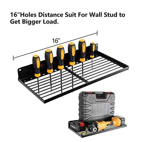 Power Tool Organizer with Charging Station, Drill Holder, Wall Mount, Garage Storage Shelves, Heavy Duty Pegboard Wall Organizer Set, Solid Metal, Black, 2 Pack, 4 Set
