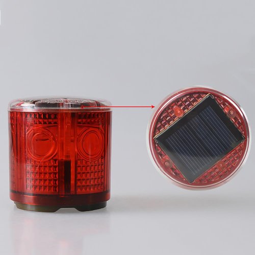 Solar Strobe Warning Light: IP54 Waterproof Flashing Safety High Bright LED Warning Lamp Traffic Light for Construction, Factory, Safety Road Sign, Dock Marine Beacon (Red-Column)