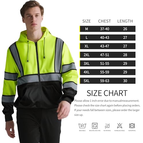 High Visibility Hoodie for Men Class 3 Hi Vis Safety Hoodies Reflective Construction Sweatshirt with Pockets