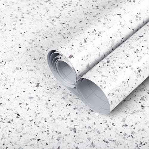 Decoroom Thickened Granite Contact Paper for Countertops, 11.8" x 197" Glossy Waterproof Peel and Stick, Self-Adhesive Marble Wallpaper for Kitchen, Bathroom, Cabinets and Countertop Refinishing